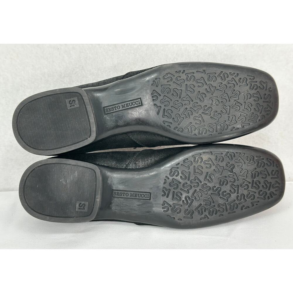 Sesto Meucci Italian Designer Black Shimmer Mini-Heel Slip On Loafers 7N - Picture 6 of 8